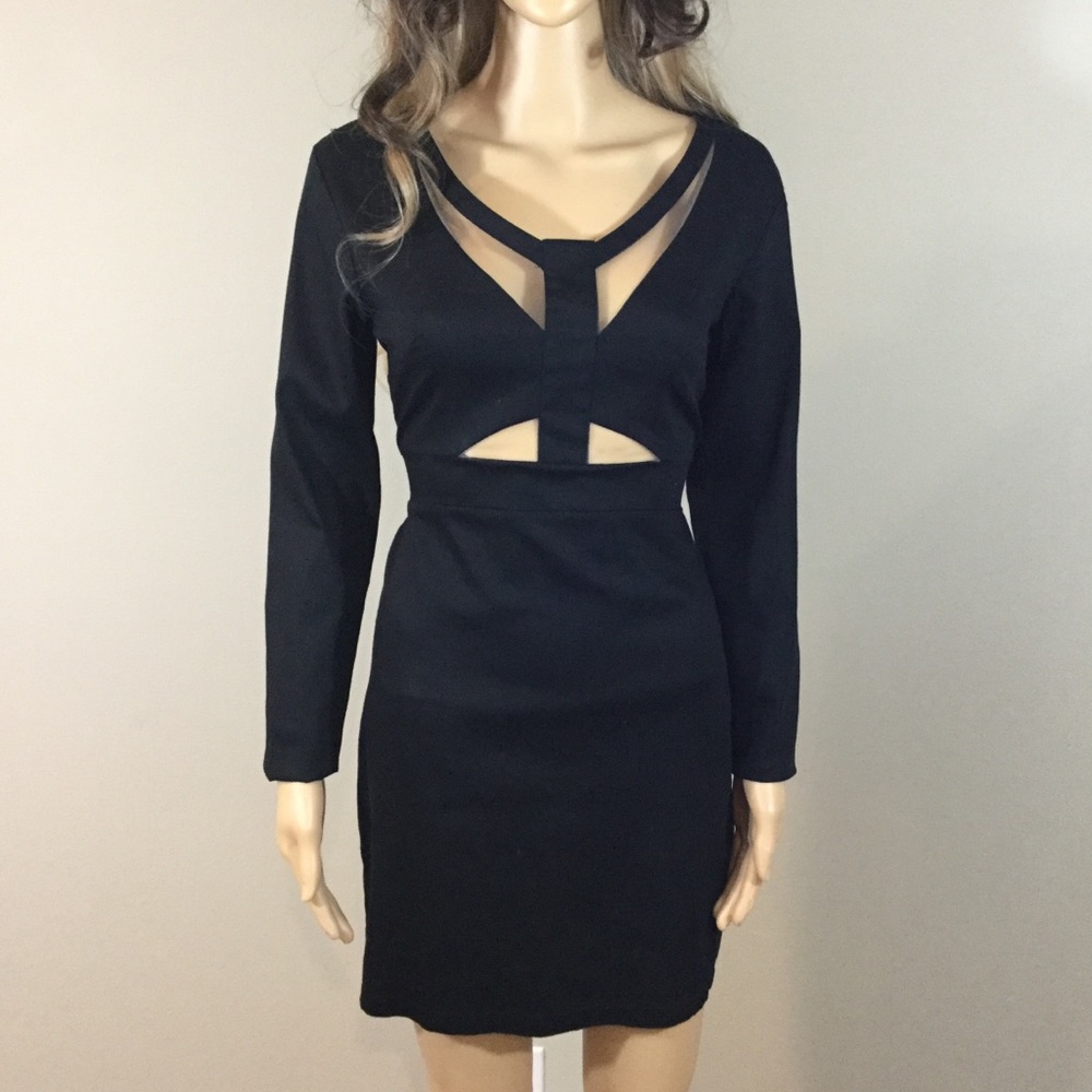 Sara Boo Black Long Sleeve Cutout Bodycon Dress